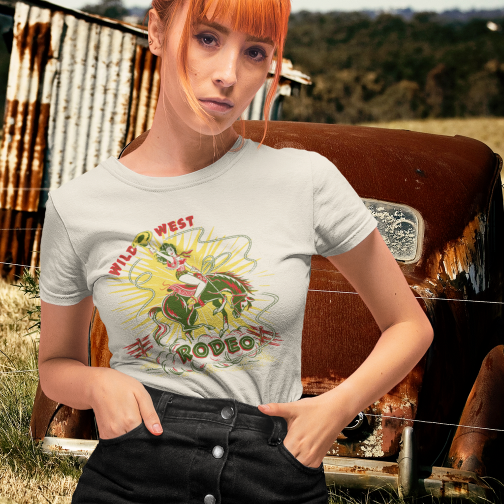 Wild West Rodeo Cowgirl Ladies Cream T-shirt