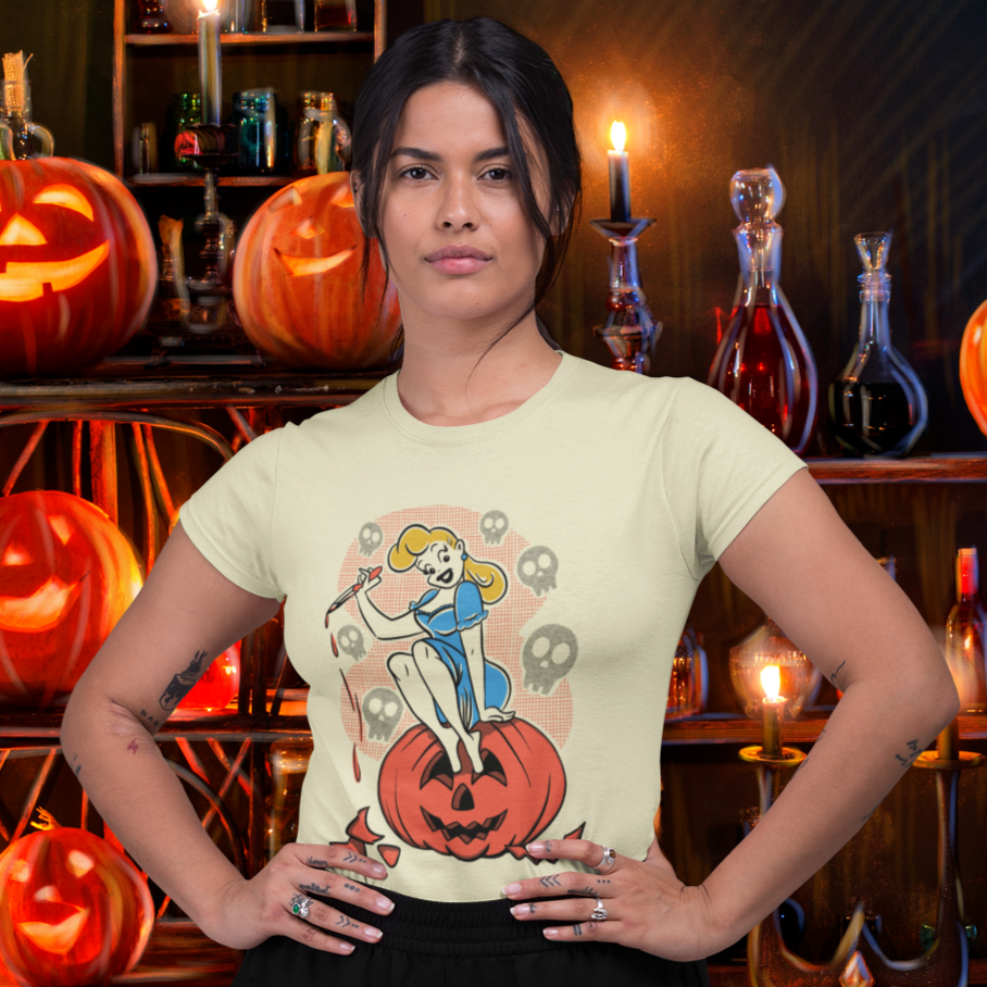 Classic Halloween Pinup Pumpkin Carver Vintage 1950s Crewneck Women's T-shirt