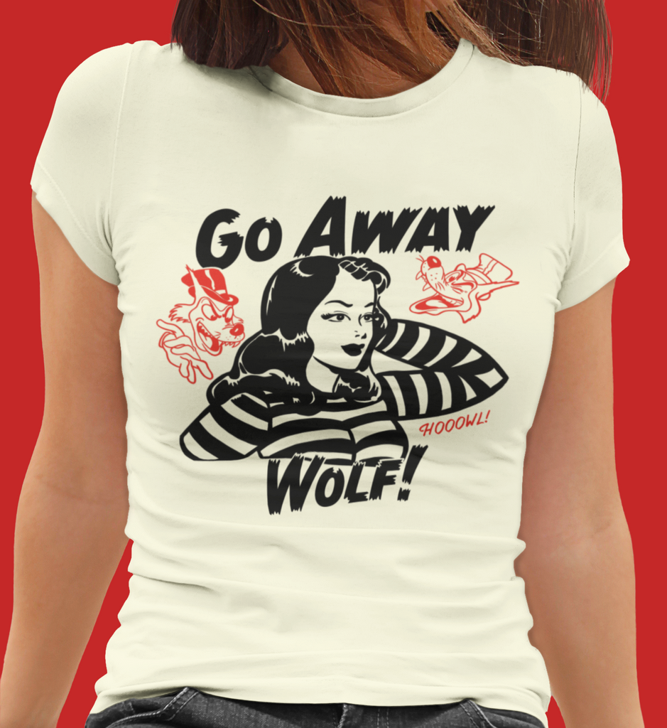 Go Away Wolf! Pinup Ladies Premium Cream Cotton T-shirt