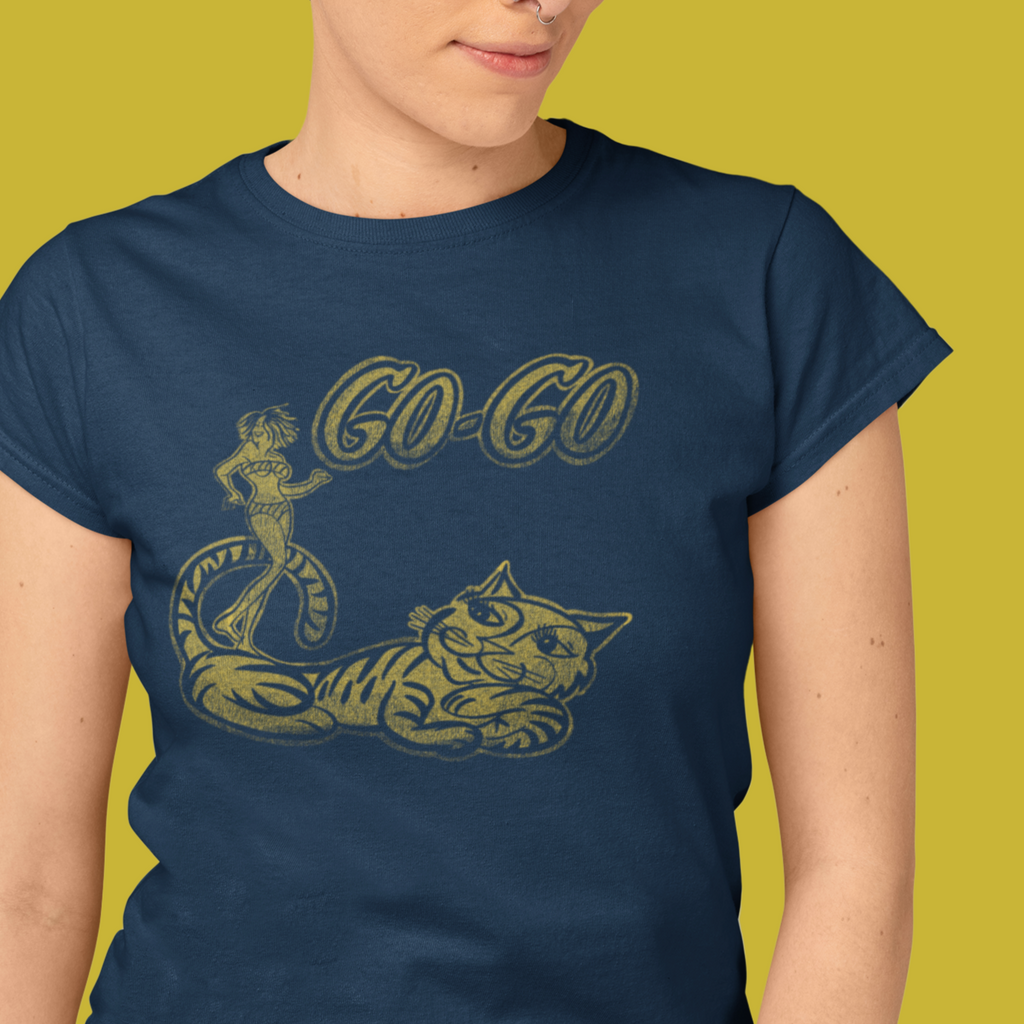Go Go Cat! Ladies Go-Go Dancer on a Premium Cotton T-shirt in 3 Assorted Colors