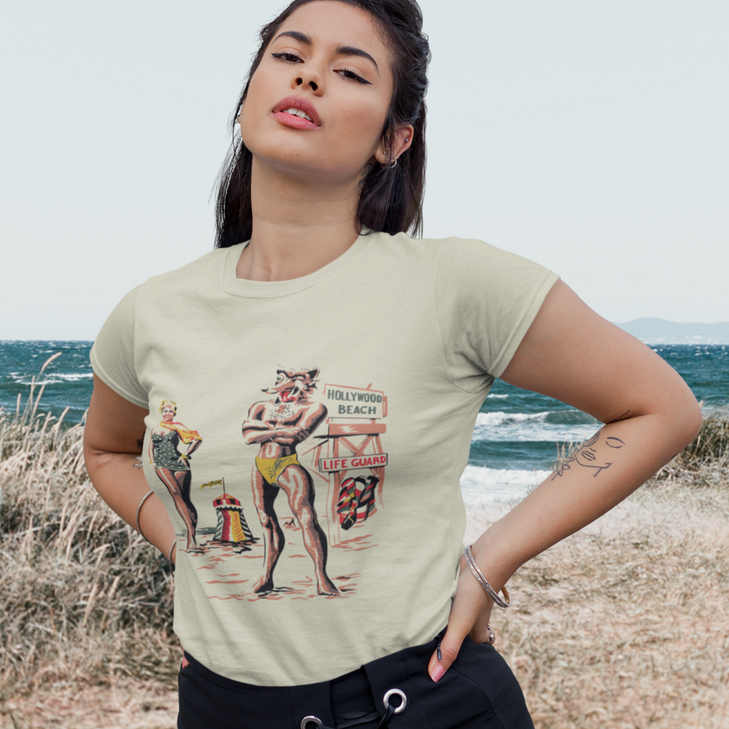 Hollywood Beach Vintage Repro Ladies Cream T-shirt