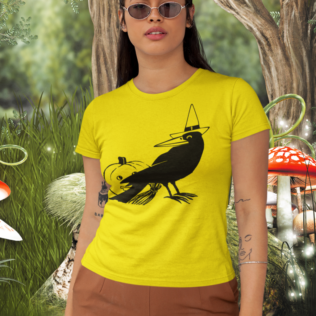 Vintage Halloween 1950s Black Crow Retro Women's T-shirt in 6 Assorted Colors