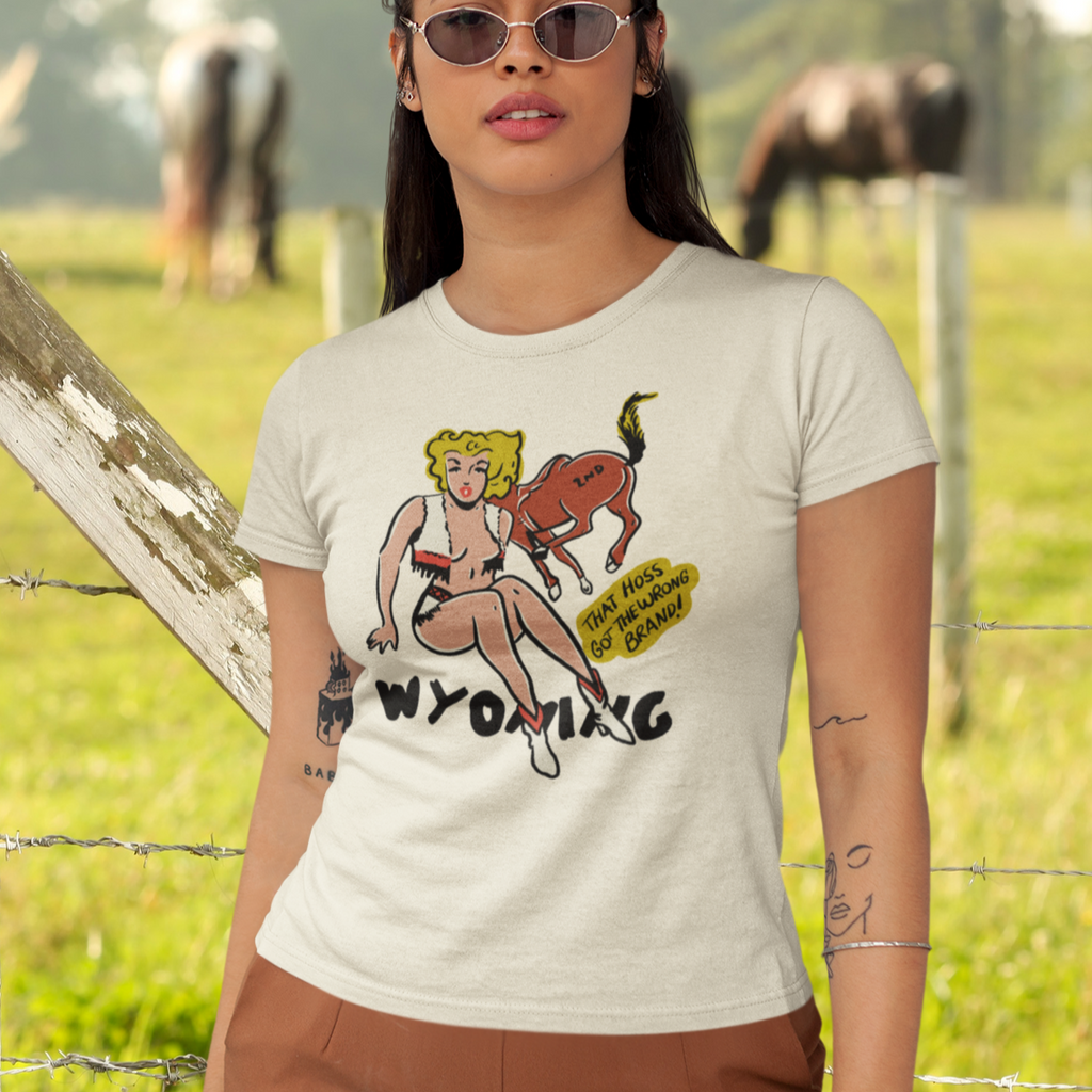 Wyoming Pin Up Ladies Cream T-shirt