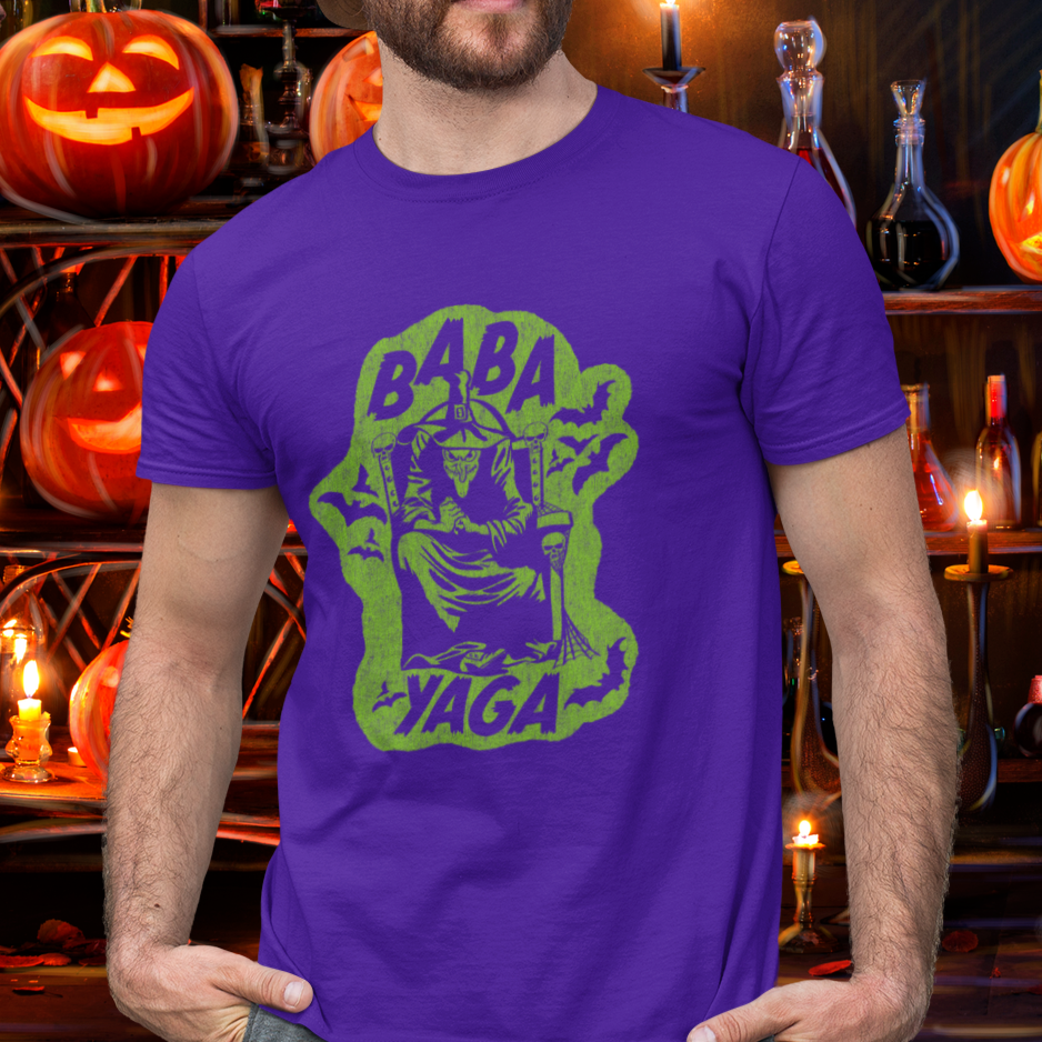 Witch Baba Yaga Green Print Vintage Halloween Men's T-shirt