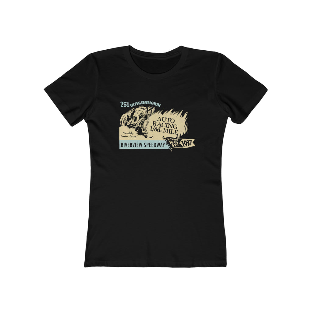Riverview Speedway 1937 Hot Rod Racing Ladies T-shirt Solid Black