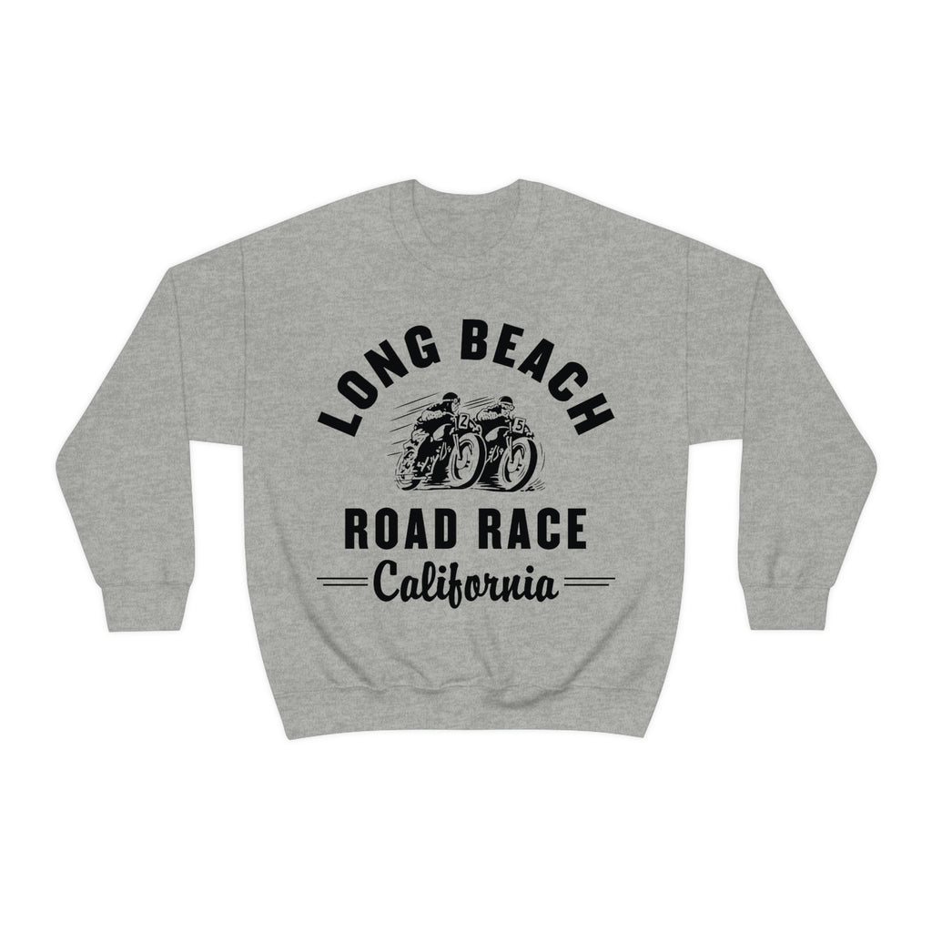 Long Beach Motorcyle Road Race Gray Crewneck Sweatshirt Sport Grey
