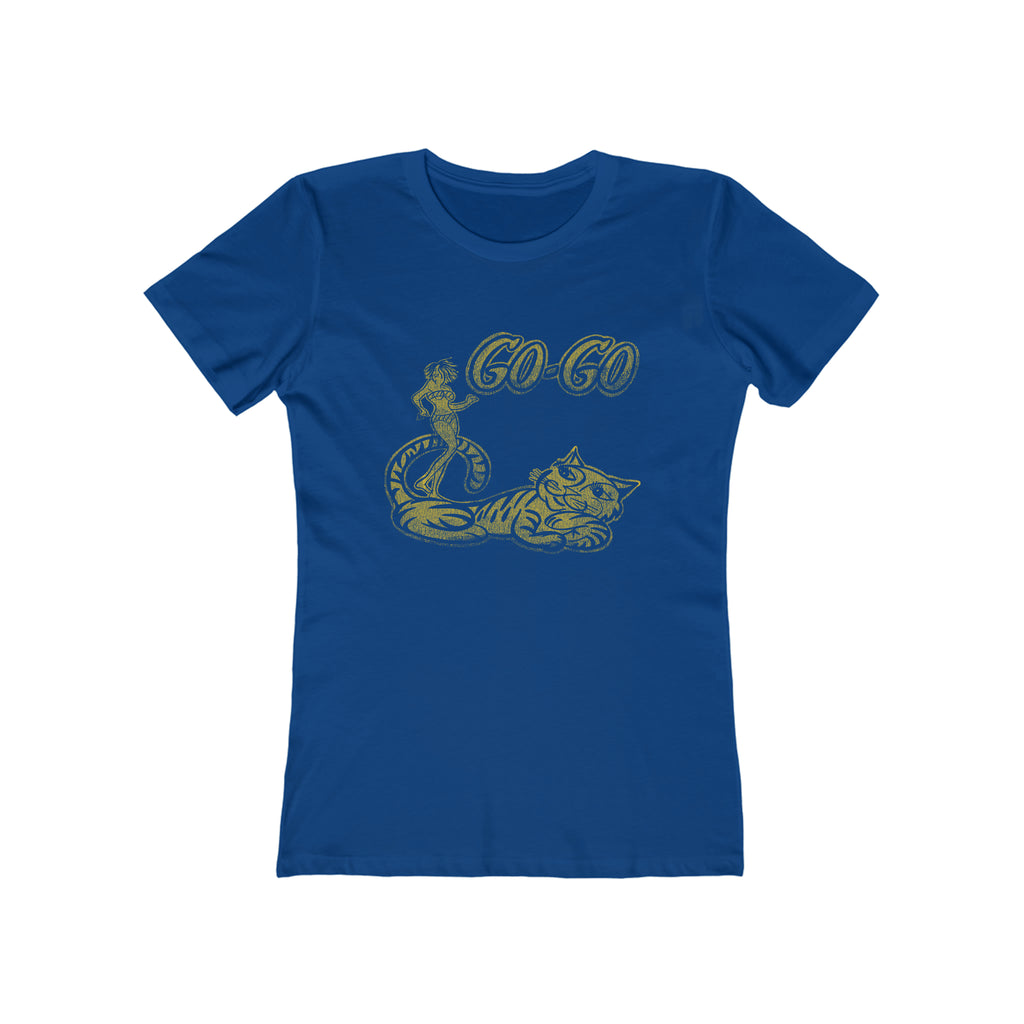 Go Go Cat! Ladies Go-Go Dancer on a Premium Cotton T-shirt in 3 Assorted Colors Solid Royal