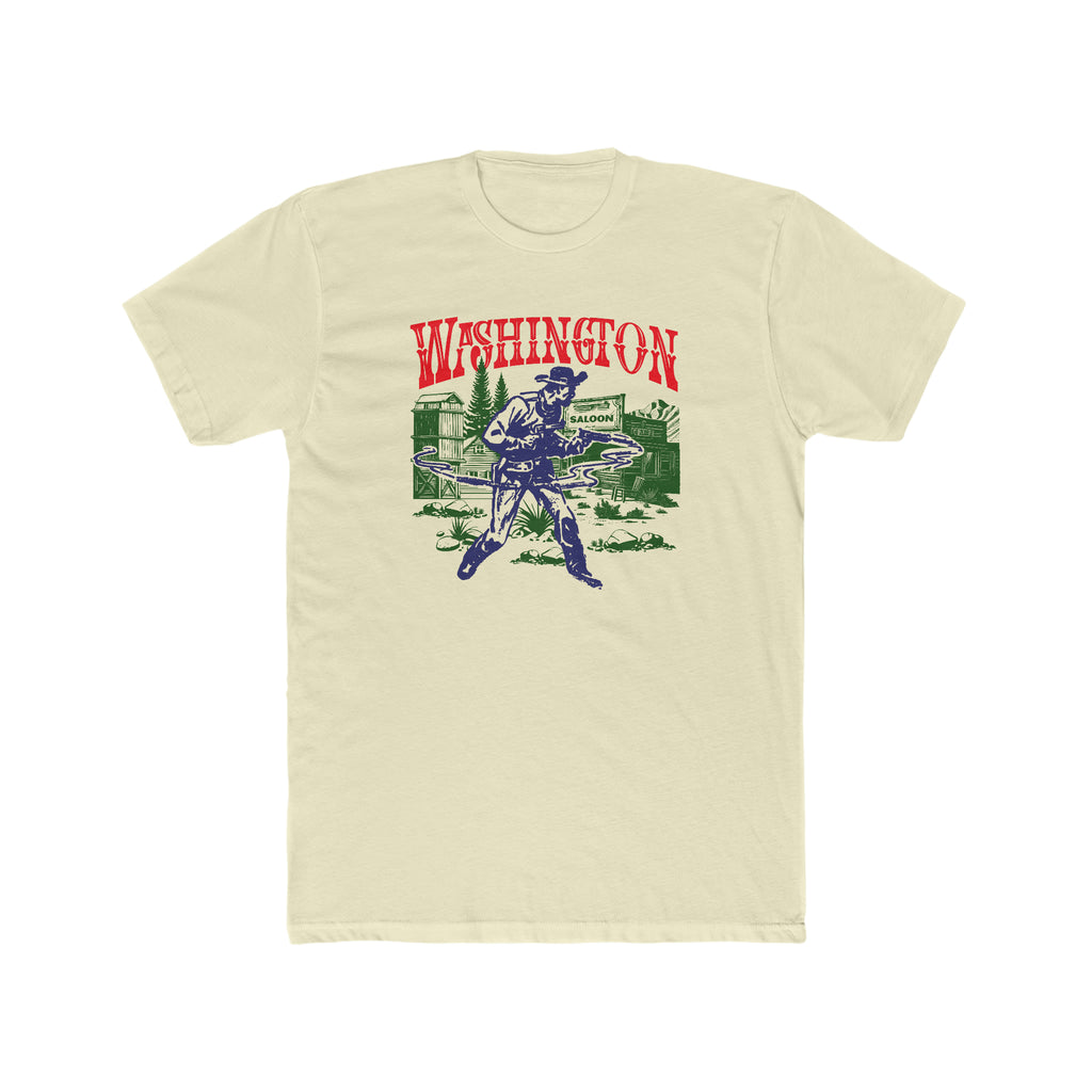 Washington Wild West Gunslinger Retro Men's Premium Cream Cotton T-shirt Solid Natural