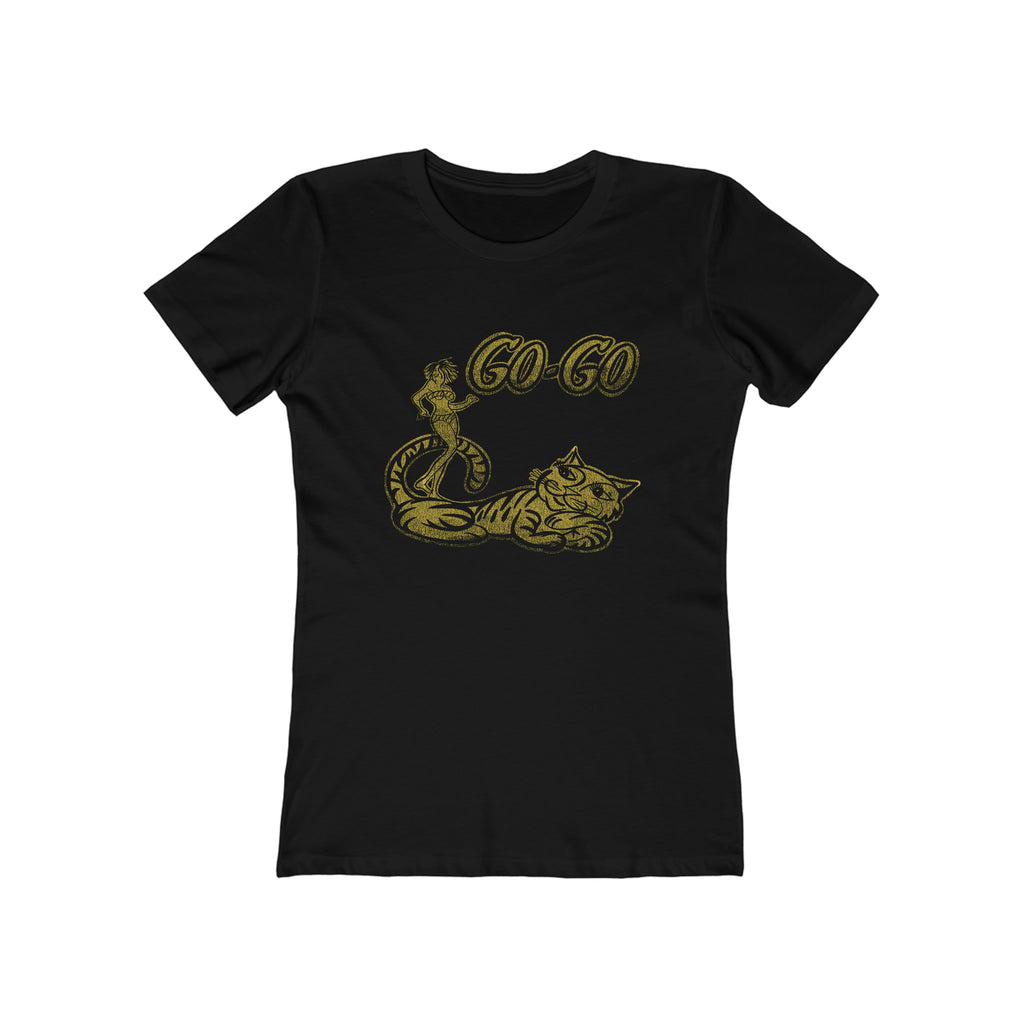 Go Go Cat! Ladies Go-Go Dancer on a Premium Cotton T-shirt in 3 Assorted Colors Solid Black