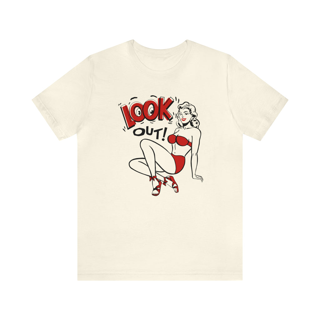 Look Out! Pinup Men's Premium Cotton T-shirt in 5 Assorted Light Colors Natural