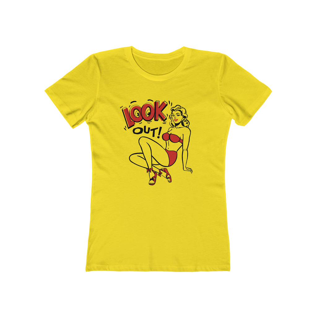 Look Out! Pinup Ladies T-shirt Premium Cream Cotton in 5 Assorted Light Colors Solid Vibrant Yellow