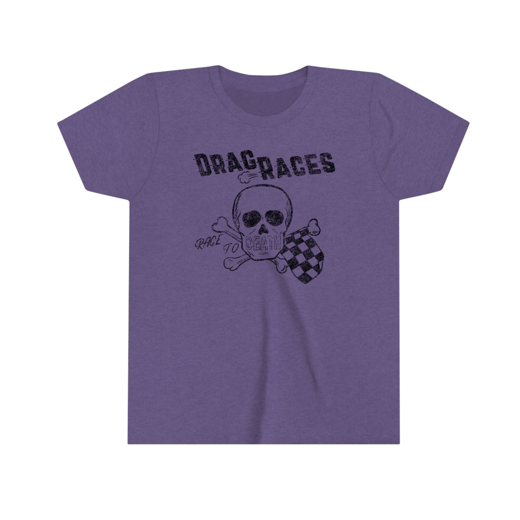 Race to Death Drag Races Youth Boys & Girls T-Shirt in Assorted Colors Heather Team Purple