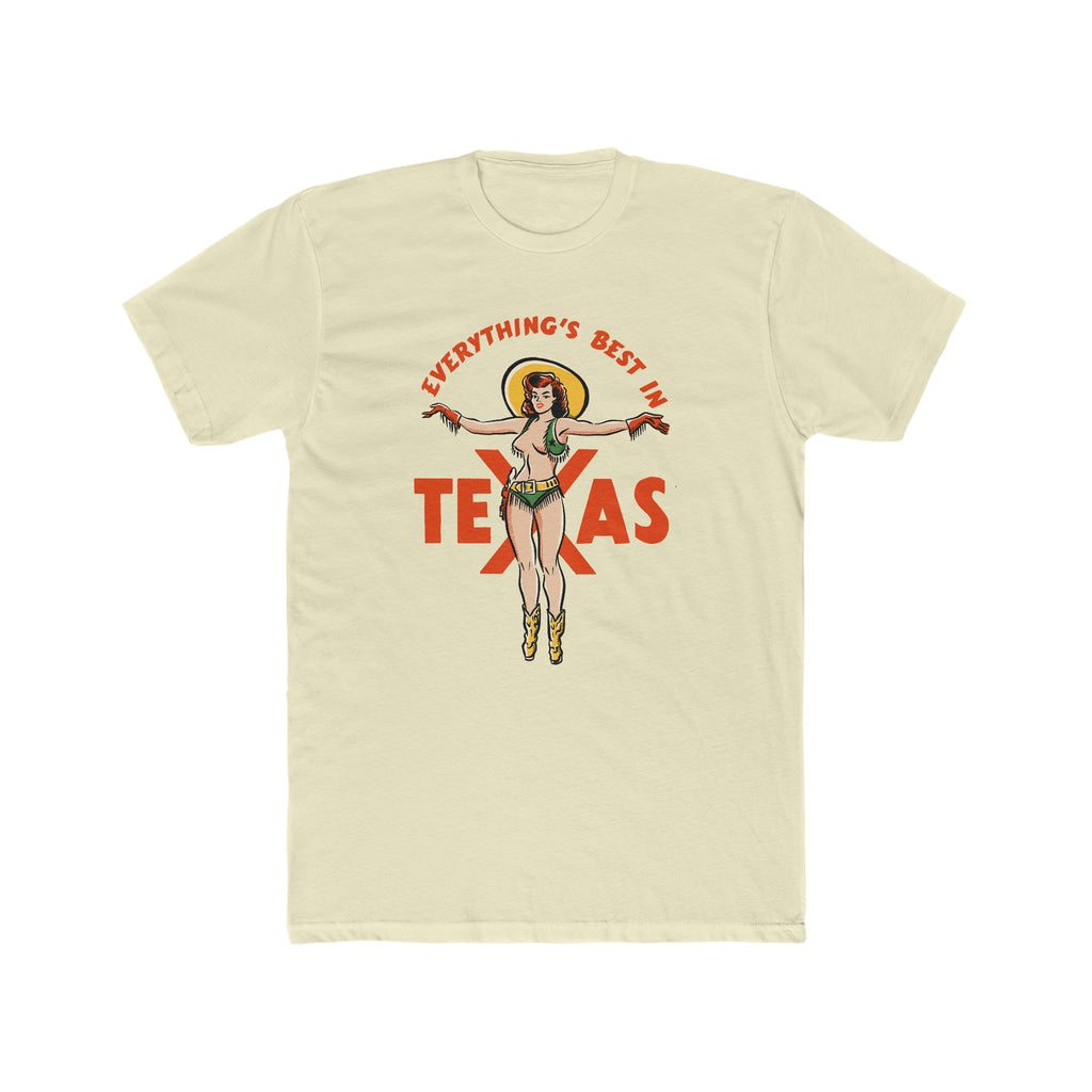 Texas Pin Up Men's Cream T-shirt Solid Natural