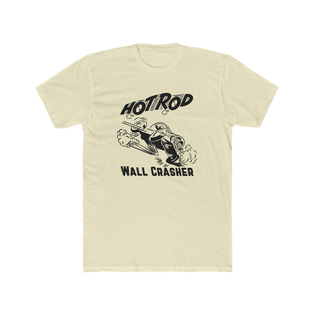 Hot Rod Wall Crasher Men's Premium Cotton T-shirt in Assorted Colors Solid Natural