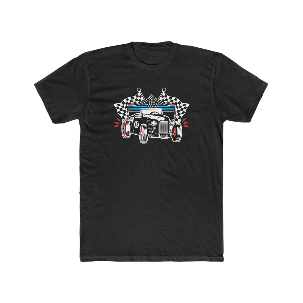 Hot Rod Atomic 1950s Racing Flag Black Premium Cotton Men's T-shirt Solid Black