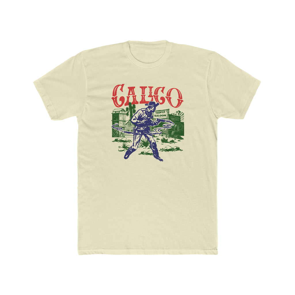 Calico Wild West Gunslinger Retro Men's Premium Cream Cotton T-shirt Solid Natural
