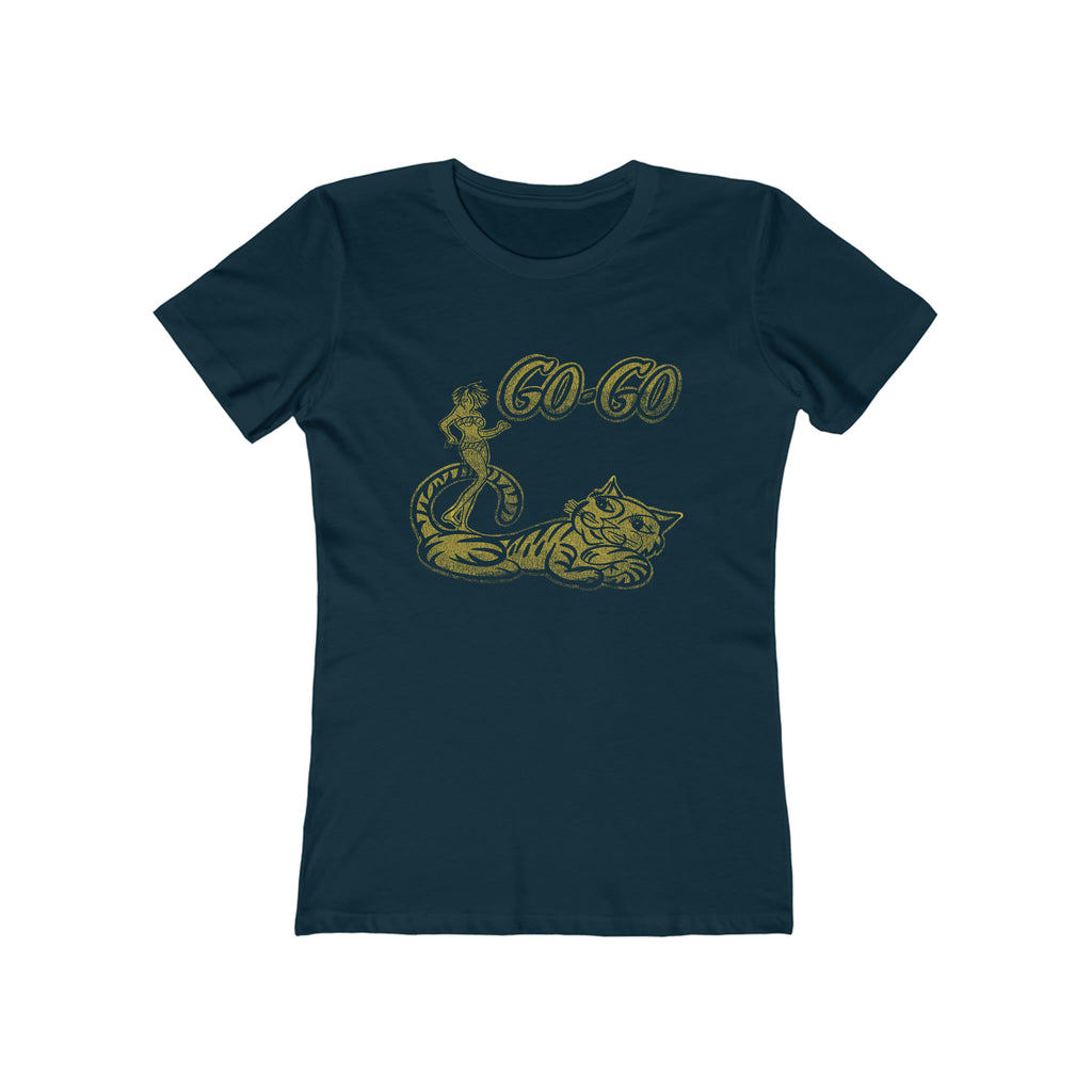 Go Go Cat! Ladies Go-Go Dancer on a Premium Cotton T-shirt in 3 Assorted Colors Solid Midnight Navy