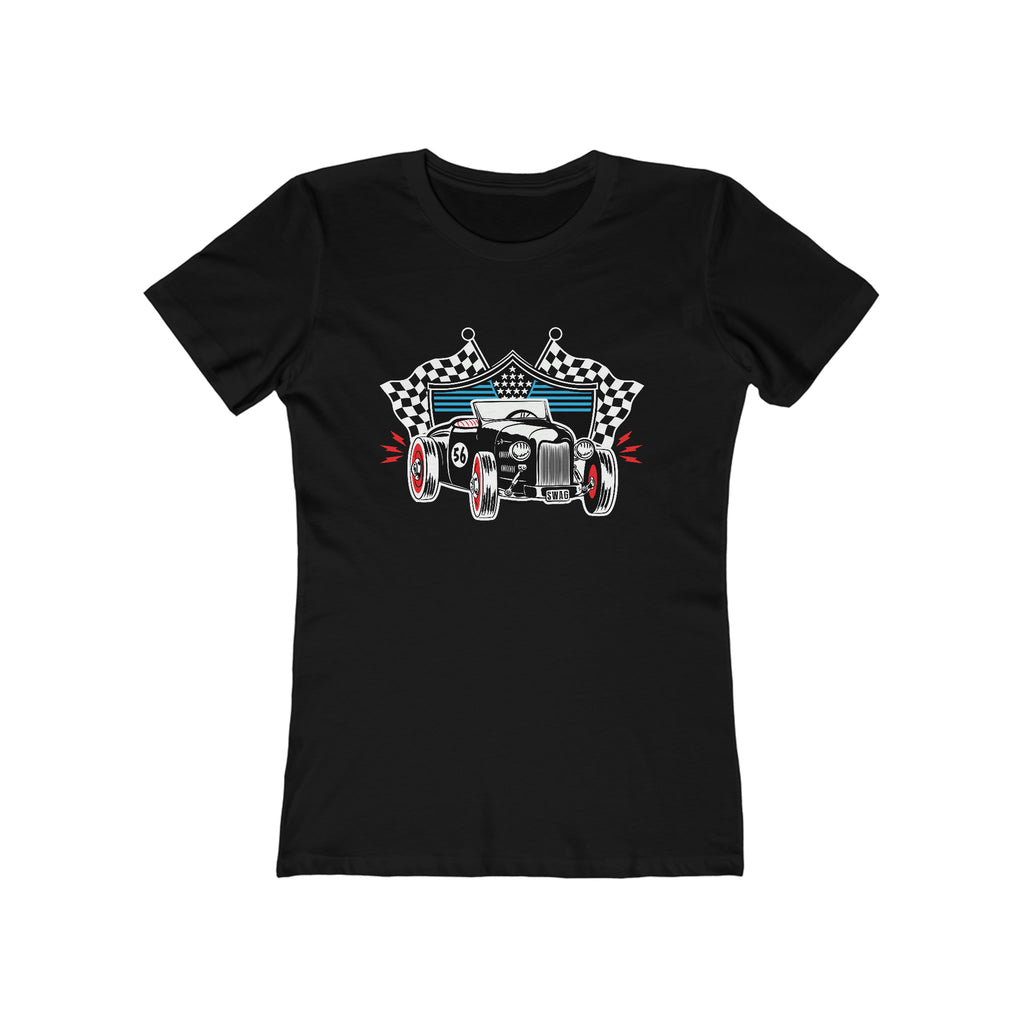 Hot Rod Atomic 1950s Racing Flag Black Premium Cotton Women's T-shirt Solid Black