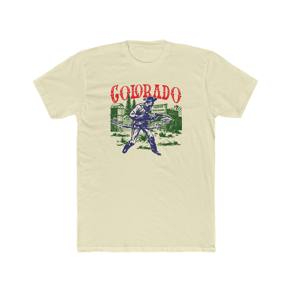 Colorado Wild West Gunslinger Retro Men's Premium Cream CottonT-shirt Solid Natural