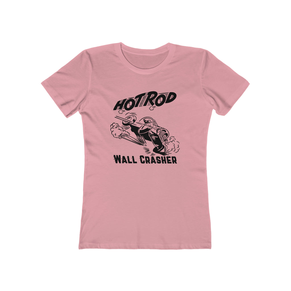 Hot Rod Wall Crasher Racing Ladies Premium Cotton T-shirt in Assorted Colors Solid Light Pink