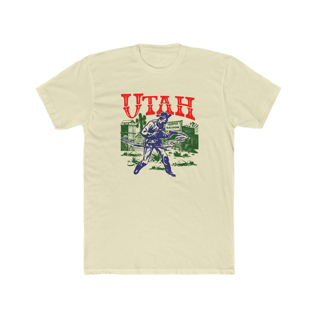 Utah Wild West Gunslinger Retro Men's Premium Cream Cotton T-shirt Solid Natural
