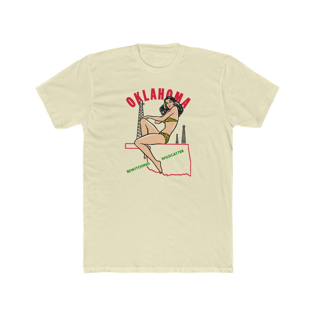 Oklahoma Wildcatter State Pinup Men's Cream T-shirt Solid Natural