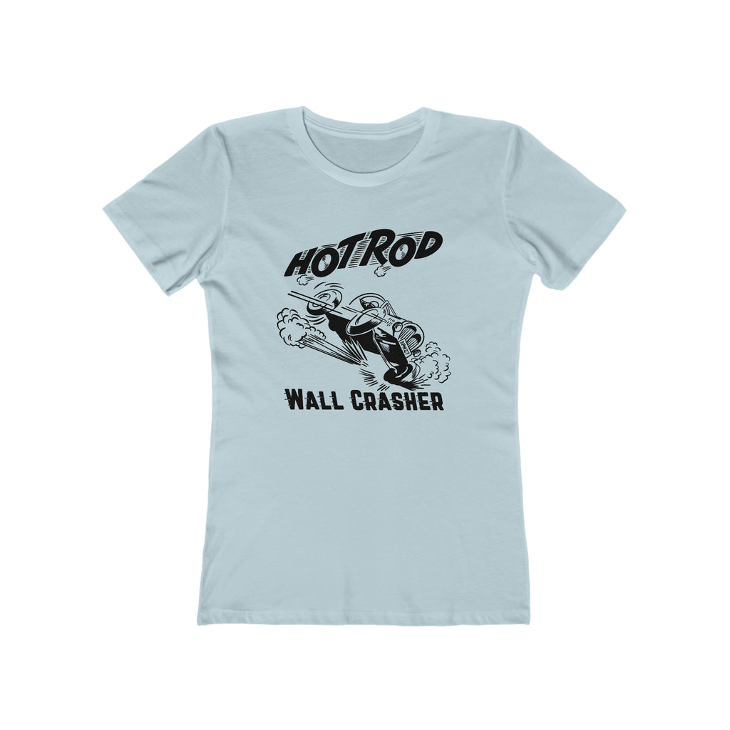 Hot Rod Wall Crasher Racing Ladies Premium Cotton T-shirt in Assorted Colors Solid Light Blue