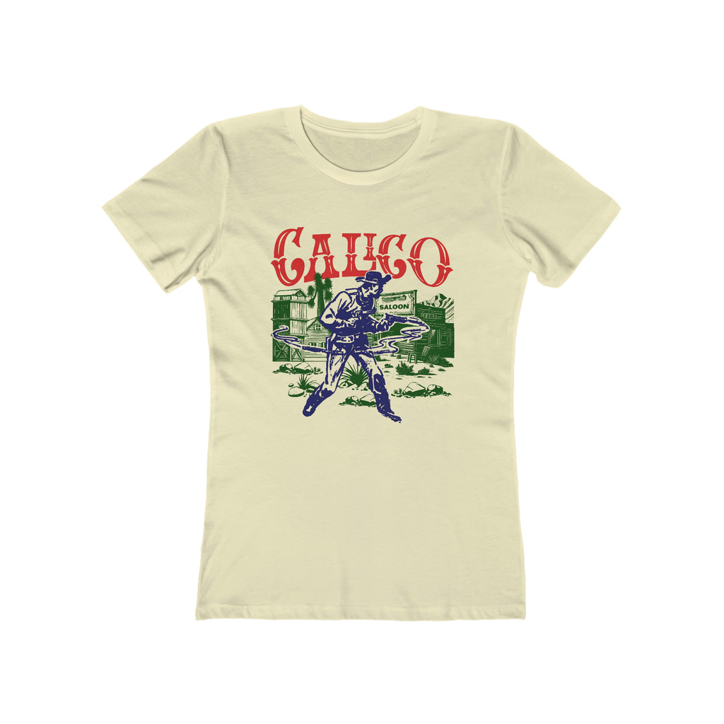 Calico Wild West Ghost Town Gunslinger Ladies Premium Cream Cotton T-shirt Solid Natural