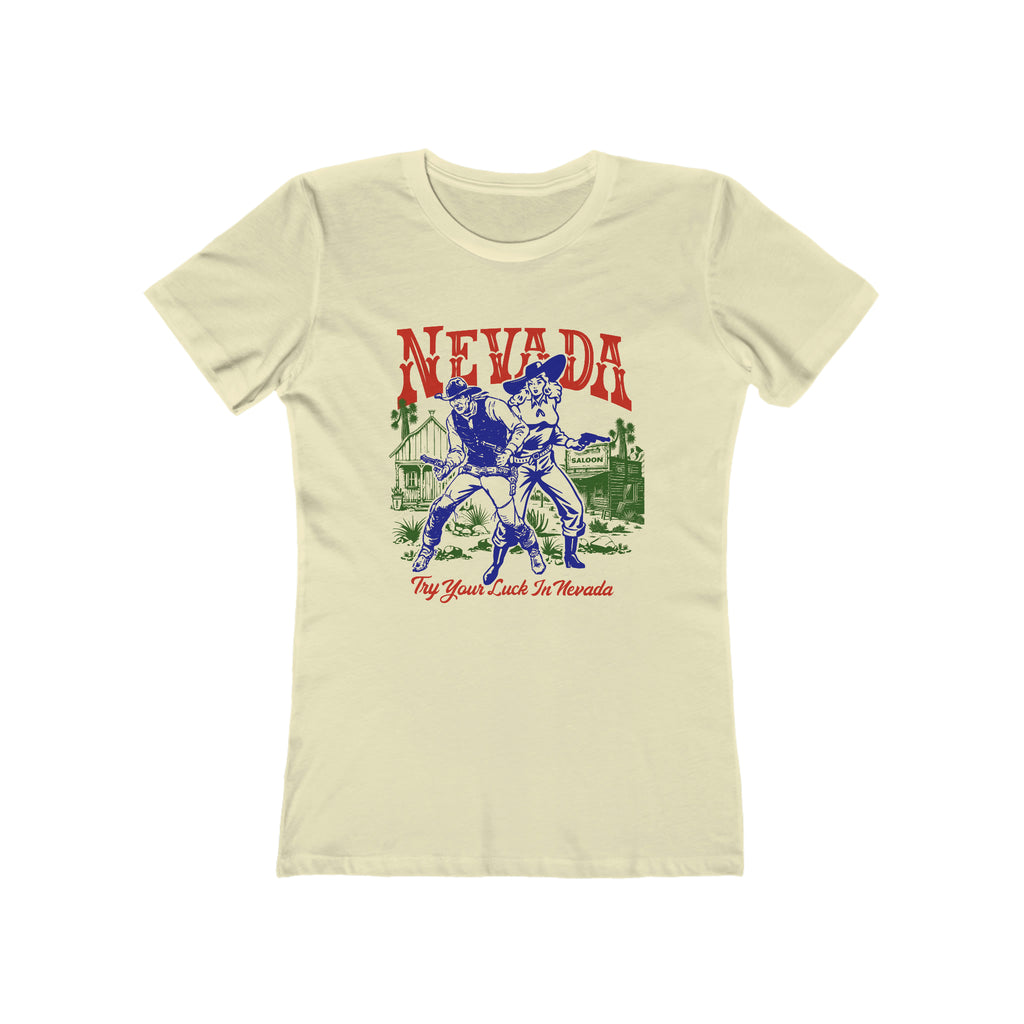 Try Your Luck In Nevada Ladies Premium Cream Cotton T-shirt Solid Natural