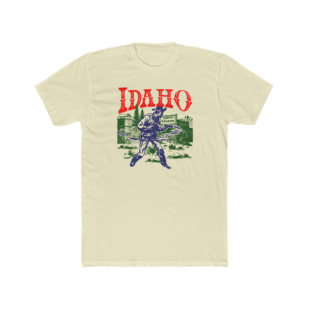 Idaho Wild West Gunslinger Retro Men's Premium Cream CottonT-shirt Solid Natural