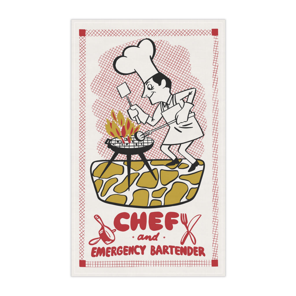 Chef and Emergency Bartender BBQ Kitchen Towel Cotton Twill 18" × 30"