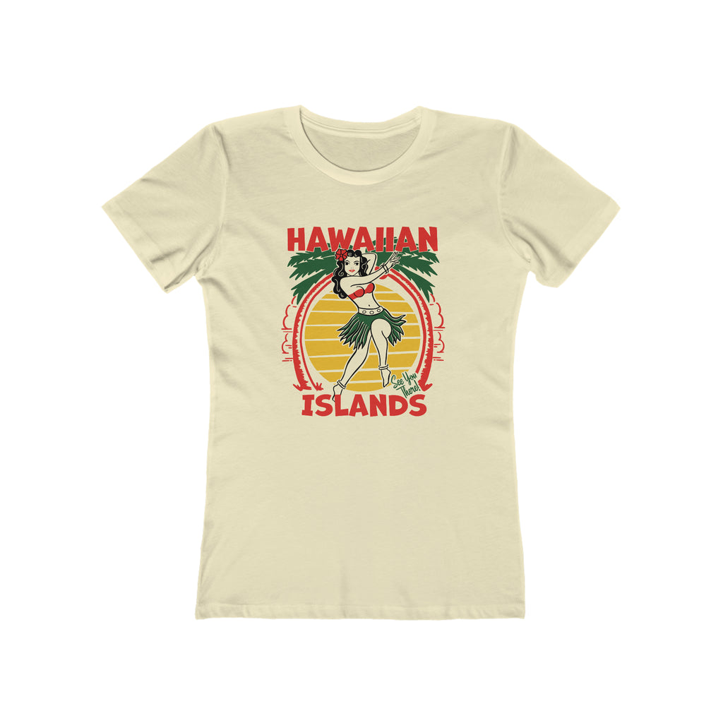 Hawaiian Islands Retro 1950s Tourist Shirt Ladies Premium Cream Cotton T-shirt Solid Natural