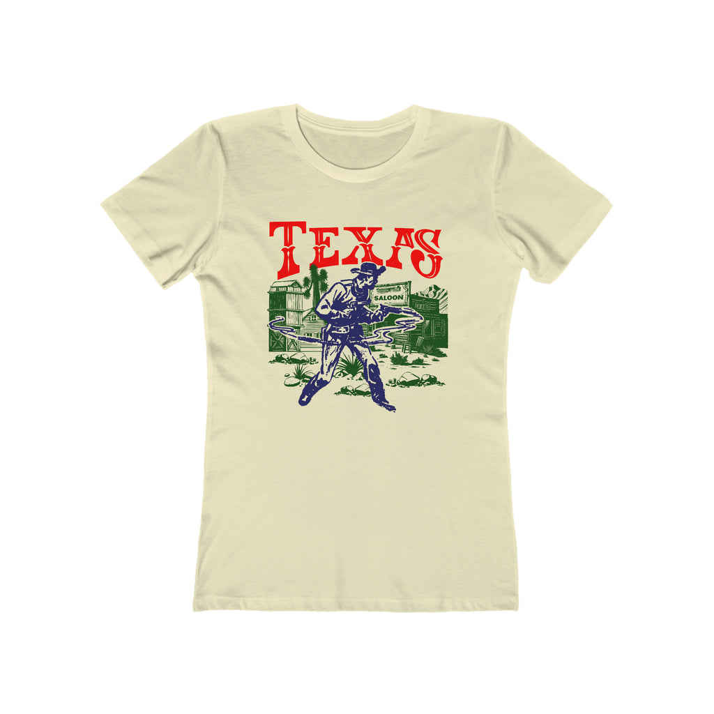 Texas Wild West Ghost Town Gunslinger Ladies Premium Cream Cotton T-shirt Solid Natural