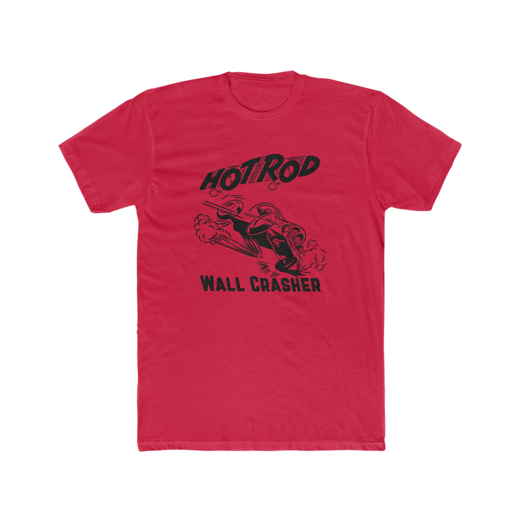 Hot Rod Wall Crasher Men's Premium Cotton T-shirt in Assorted Colors Solid Red