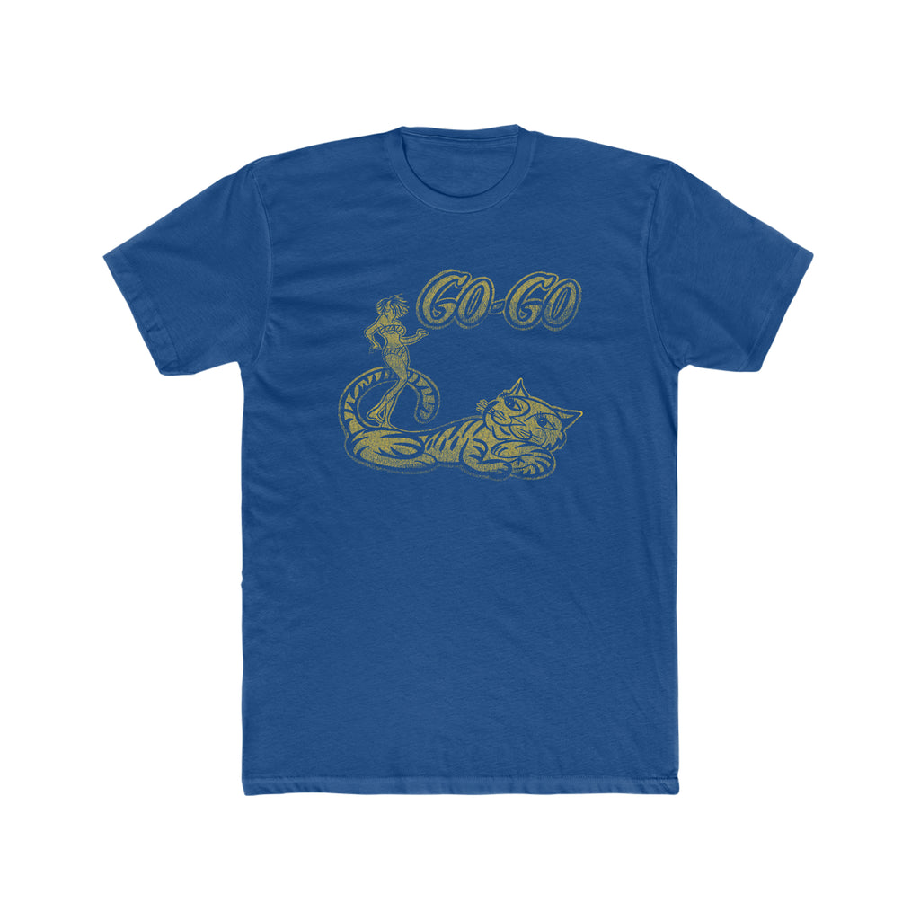 Go-Go Cat! Go-Go Dancer Men's Premium Cotton T-shirt in 3 Assorted Colors Solid Royal
