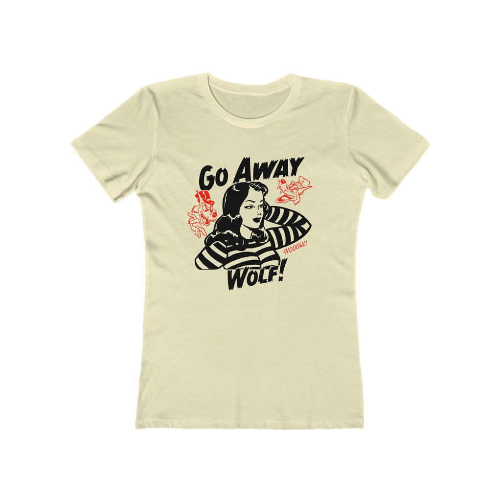 Go Away Wolf! Pinup Ladies Premium Cream Cotton T-shirt Solid Natural