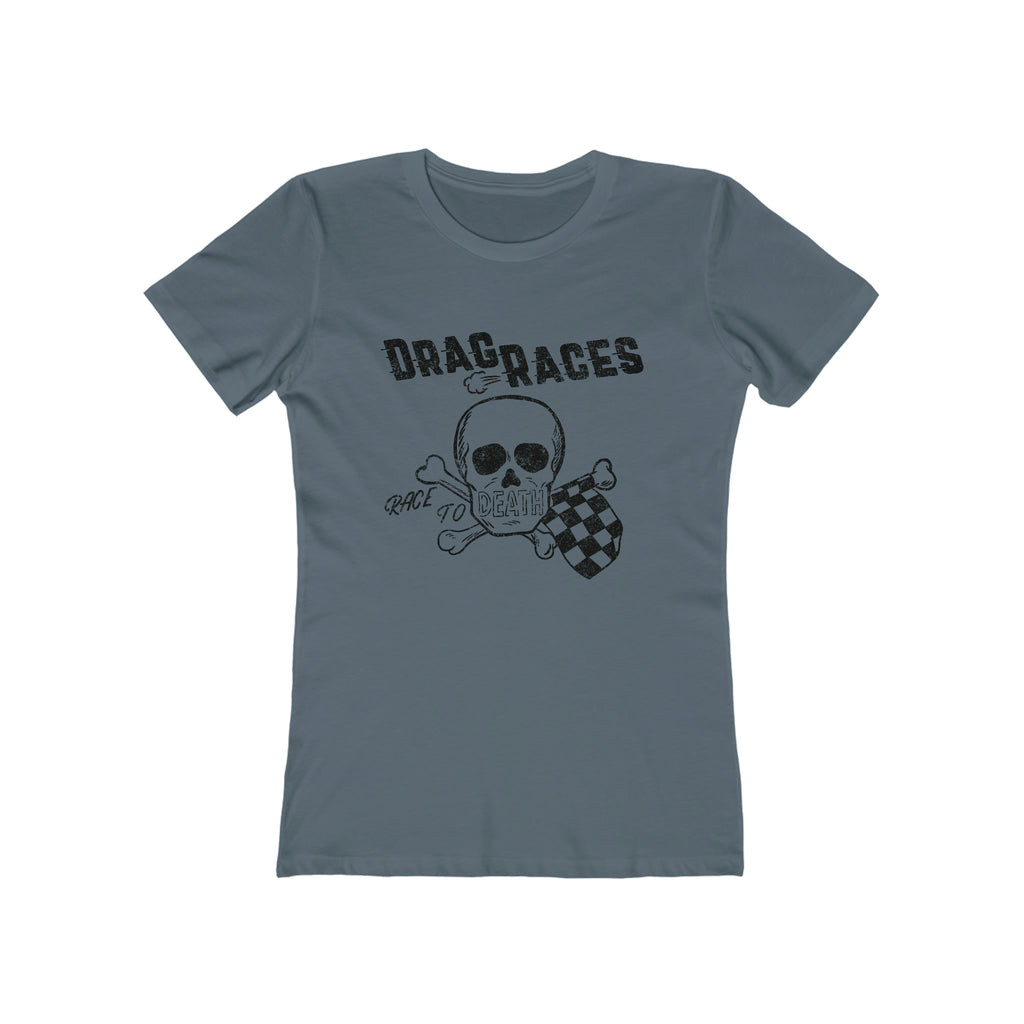Race To Death Drag Racing for Ladies on a Premium Cotton T-shirt in Assorted Colors Solid Indigo