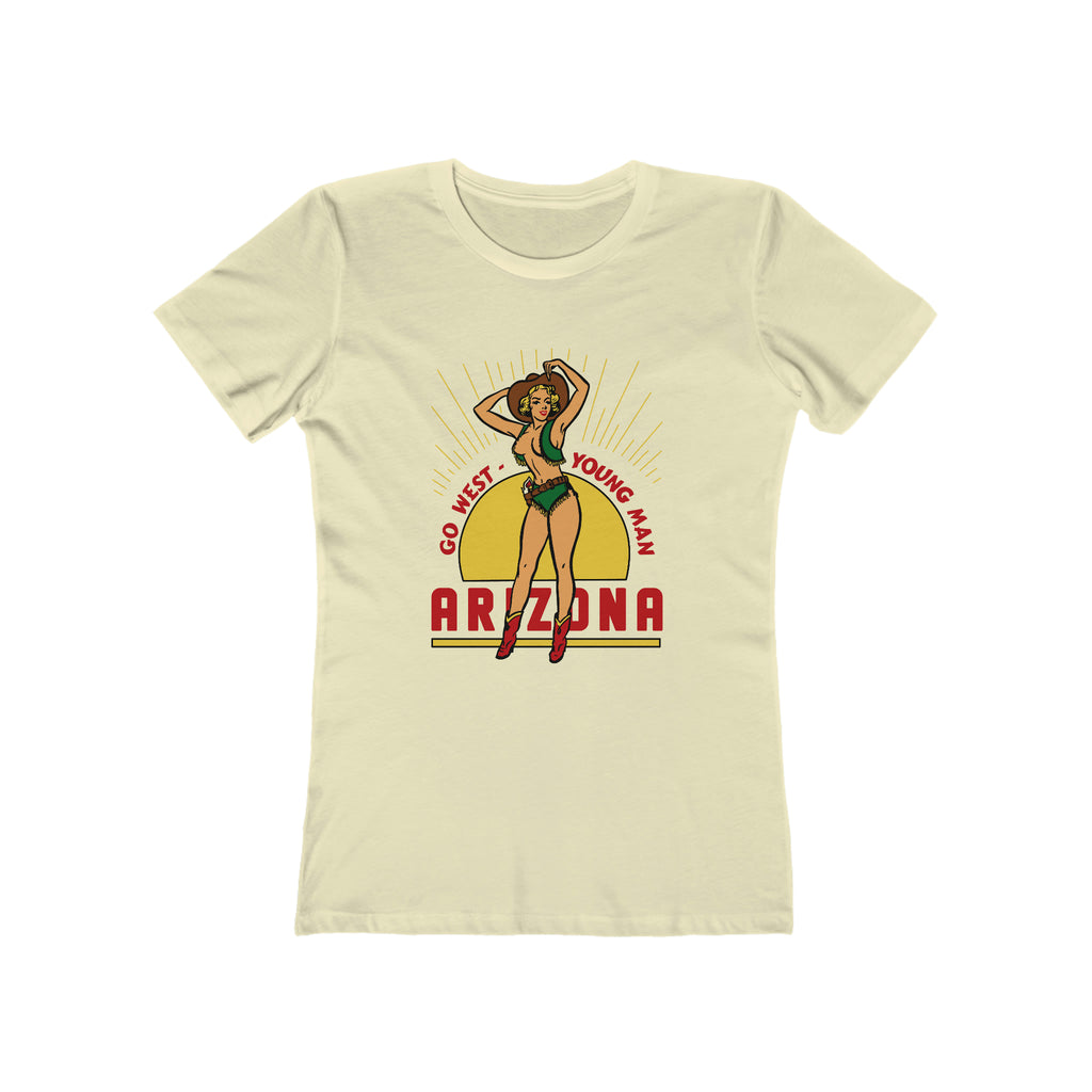 Arizona Cowgirl Pinup Vintage Reproduction Premium Cream Cotton Women's T-shirt Solid Natural