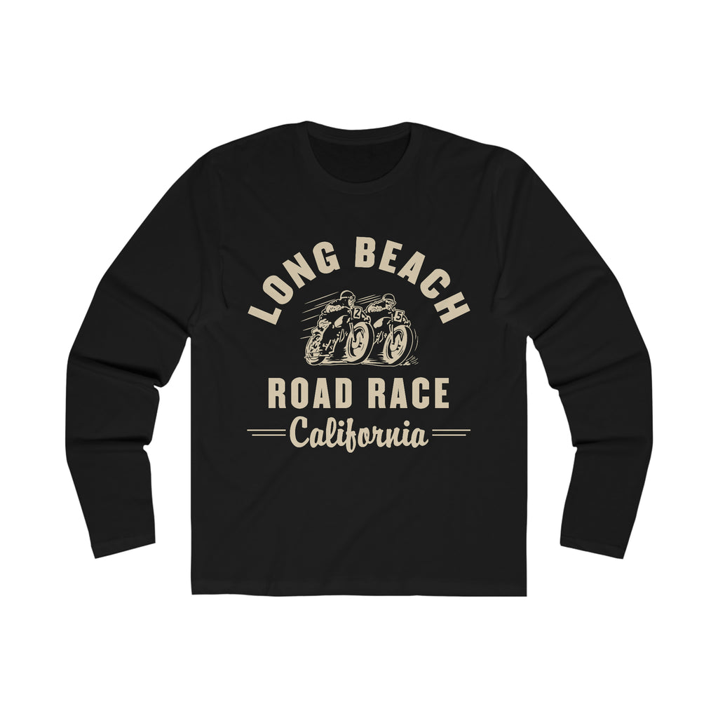 Long Beach Road Race Long Sleeve Men's T-Shirt Solid Black