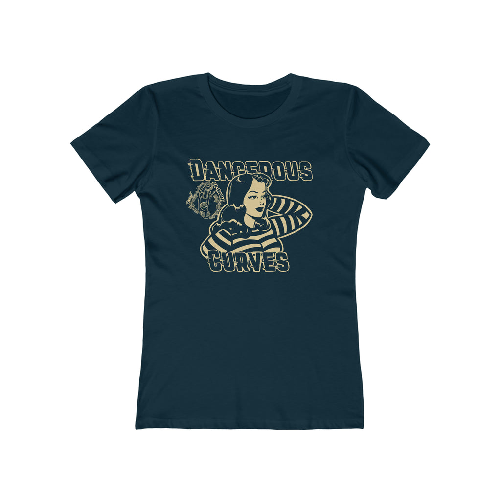 Dangerous Curves Pinup Ladies Premium Cotton T-shirt in Dark Assorted Colors Solid Midnight Navy