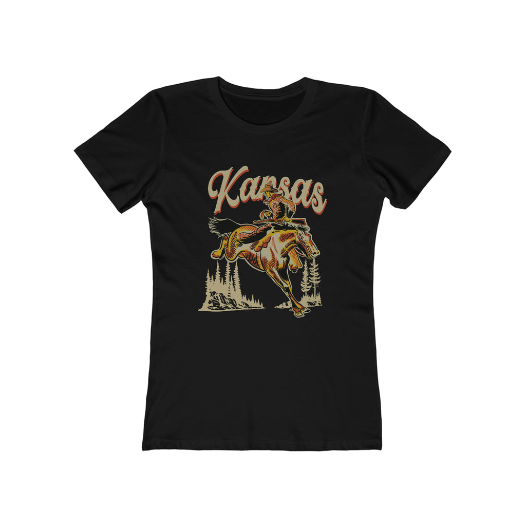 Kansas Outlaw Cowboy Ladies T-shirt Solid Black