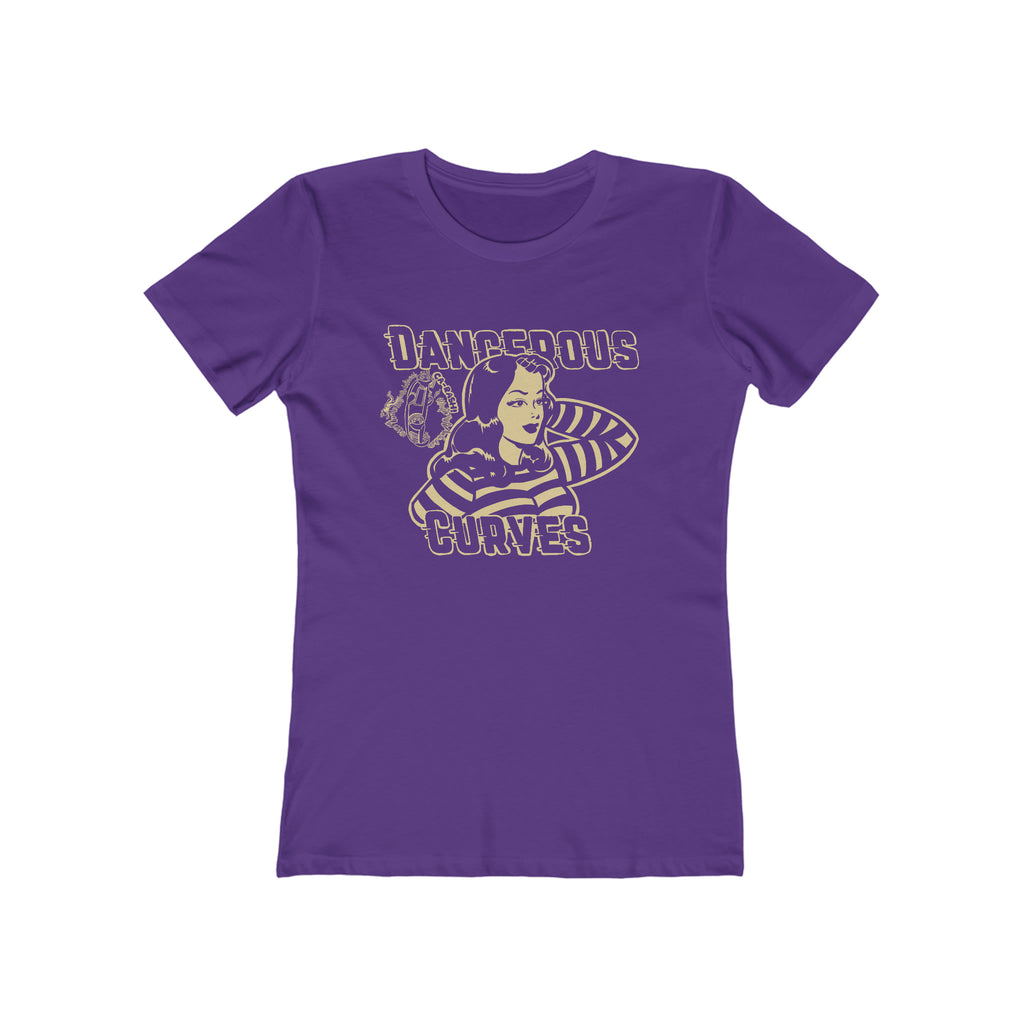 Dangerous Curves Pinup Ladies Premium Cotton T-shirt in Dark Assorted Colors Solid Purple Rush