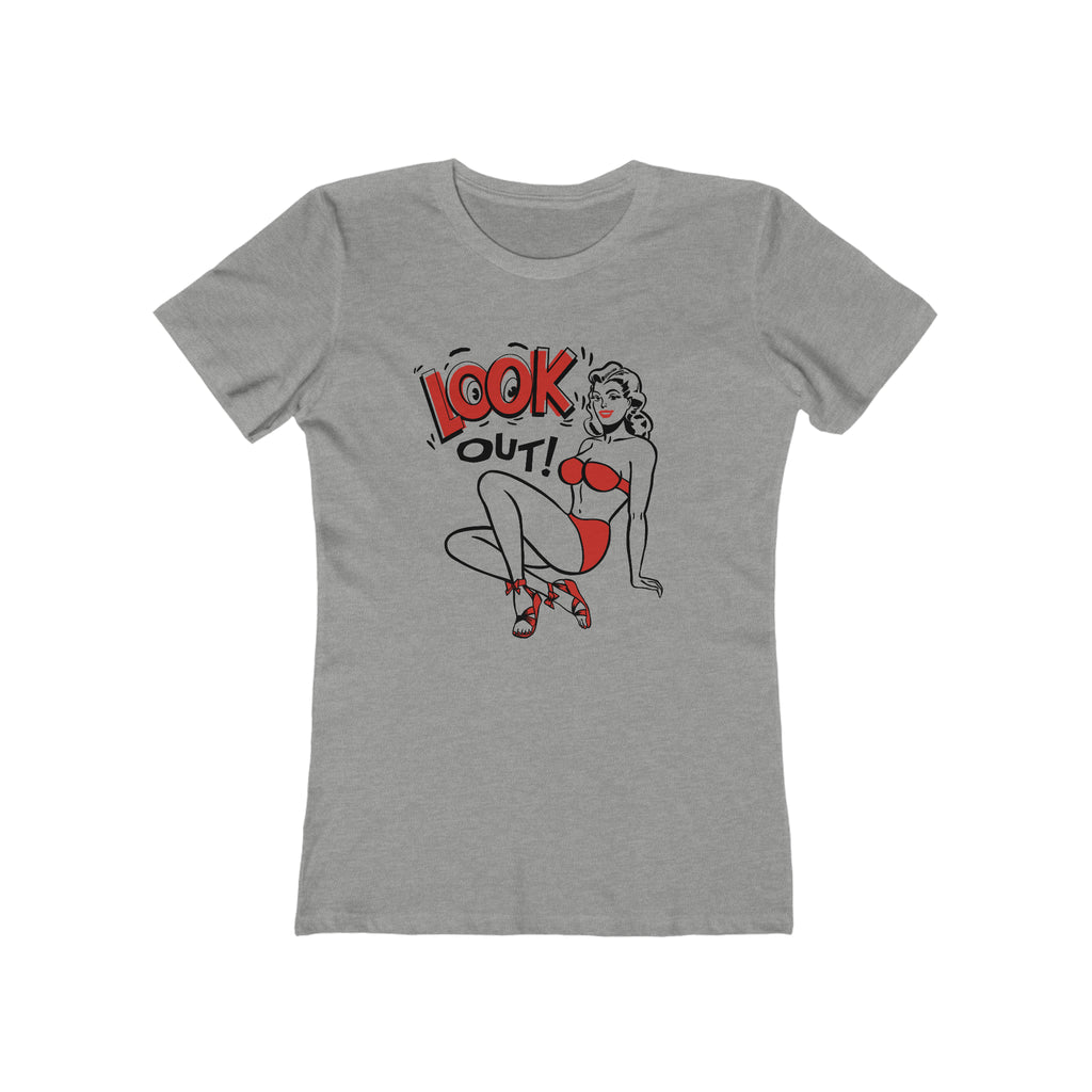 Look Out! Pinup Ladies T-shirt Premium Cream Cotton in 5 Assorted Light Colors Heather Grey