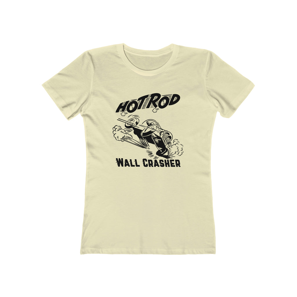 Hot Rod Wall Crasher Racing Ladies Premium Cotton T-shirt in Assorted Colors Solid Natural