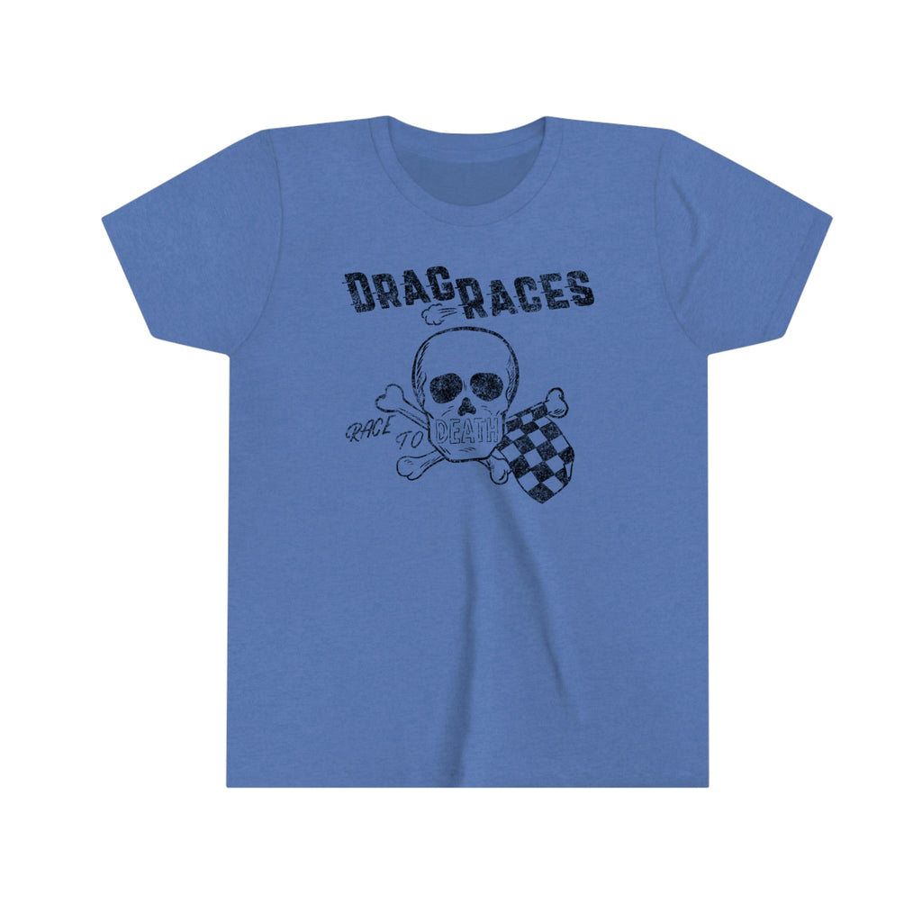 Race to Death Drag Races Youth Boys & Girls T-Shirt in Assorted Colors Heather Columbia Blue