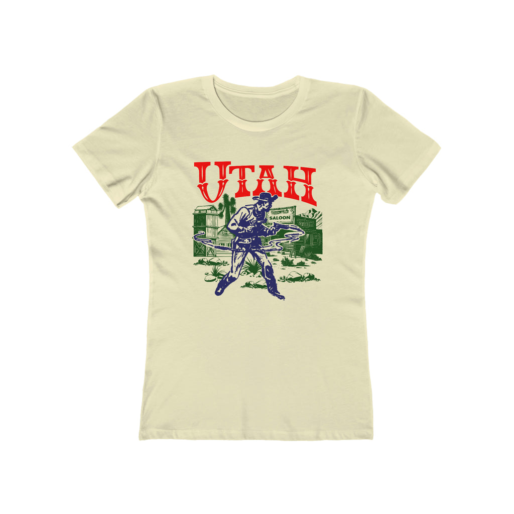 Utah Wild West Ghost Town Gunslinger Ladies Premium Cream Cotton T-shirt Solid Natural