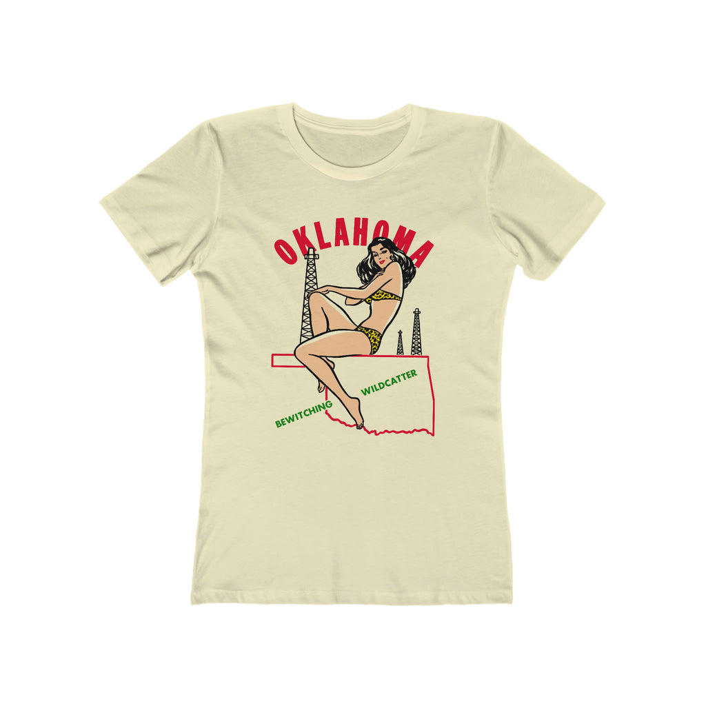 Oklahoma Wildcatter Pinup Ladies Cream T-shirt Solid Natural