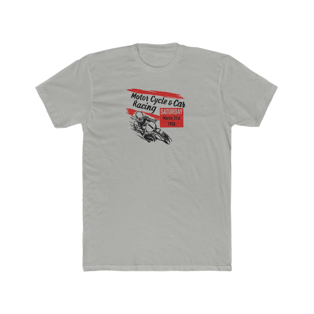 Motorcycle and Car Racing Men's Cotton Crew Tee Assorted Colors Solid Light Grey