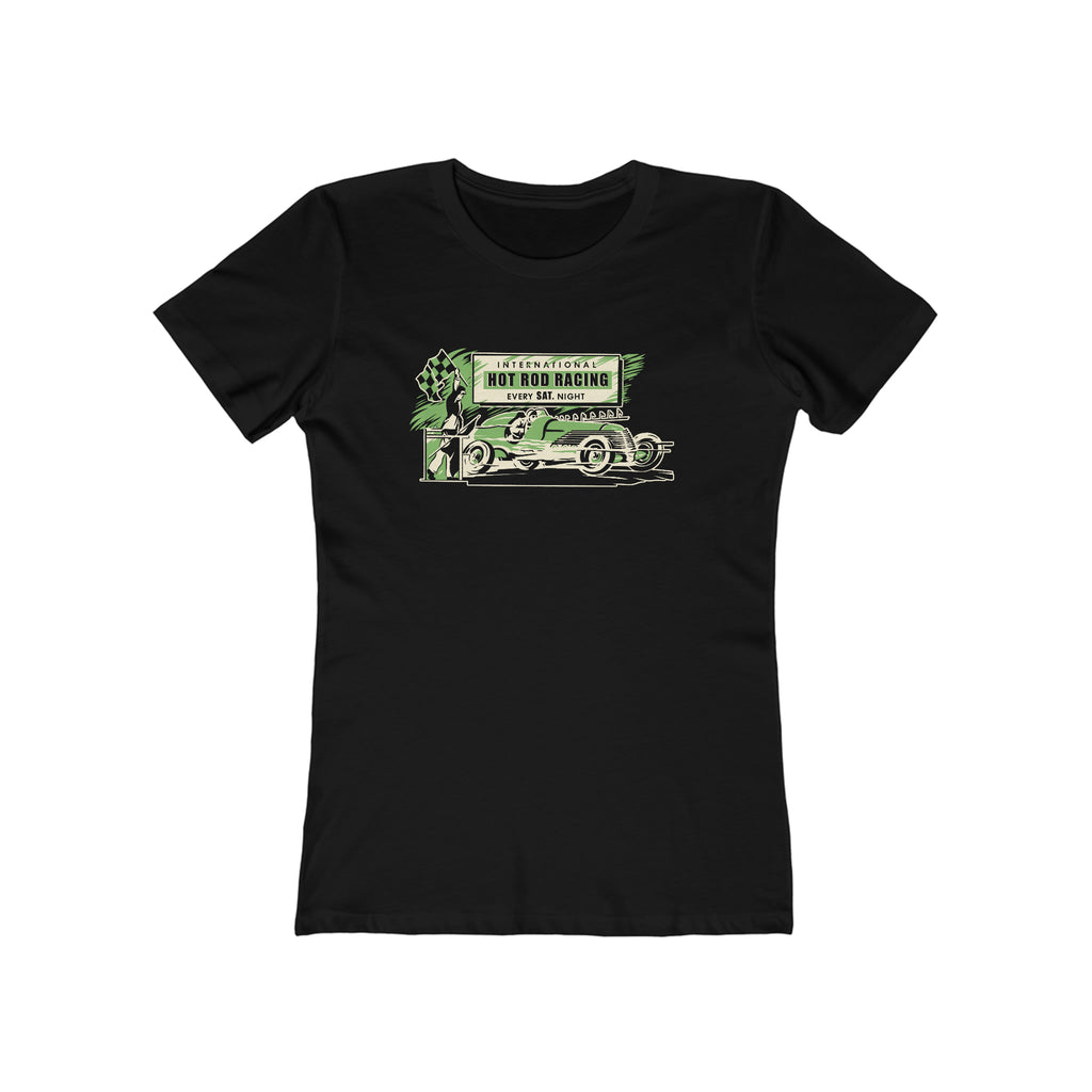 Hot Rod Racing Ladies Premium Black Cotton T-shirt Solid Black