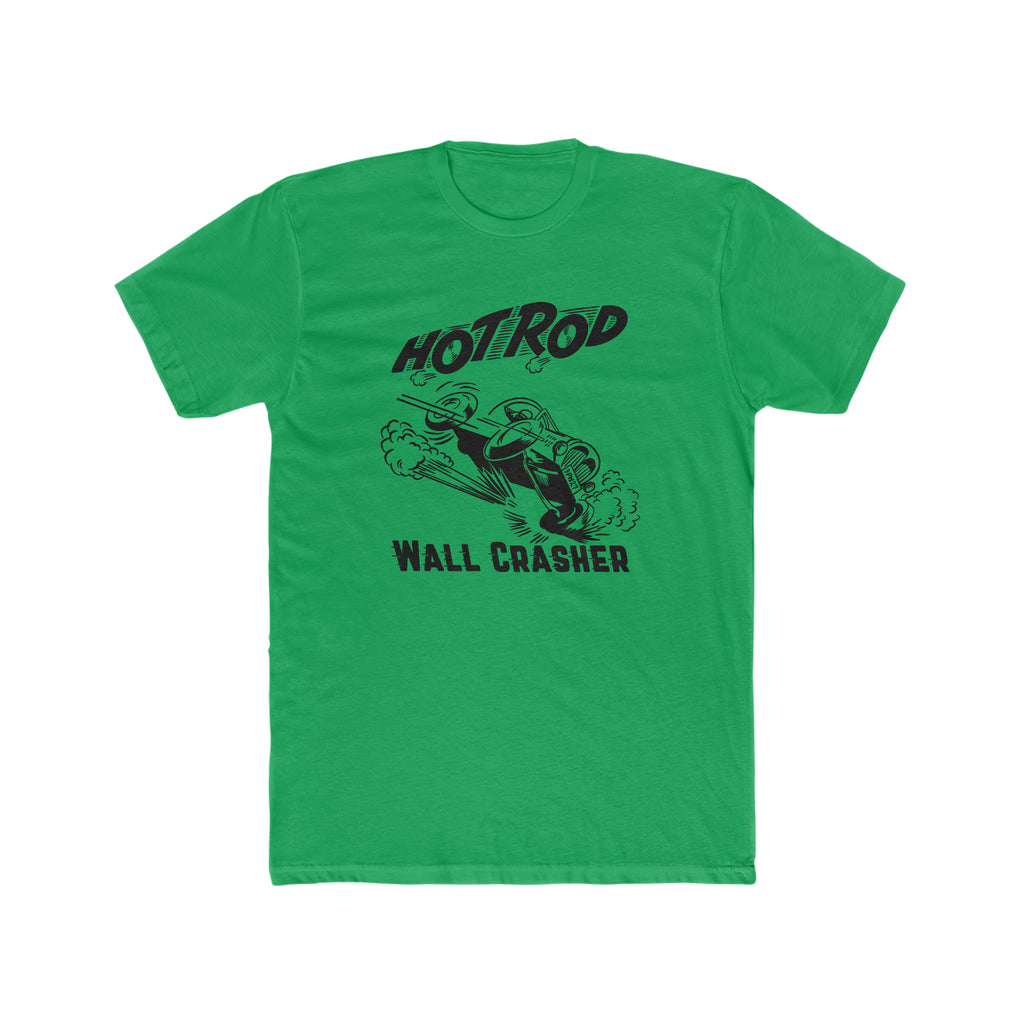 Hot Rod Wall Crasher Men's Premium Cotton T-shirt in Assorted Colors Solid Kelly Green